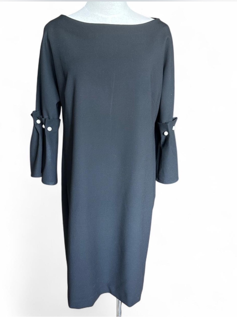 *NWT* BANANA REPUBLIC Black 3/4 Sleeve Dress Pearl Button Bell Cuffed Sleeve — 8